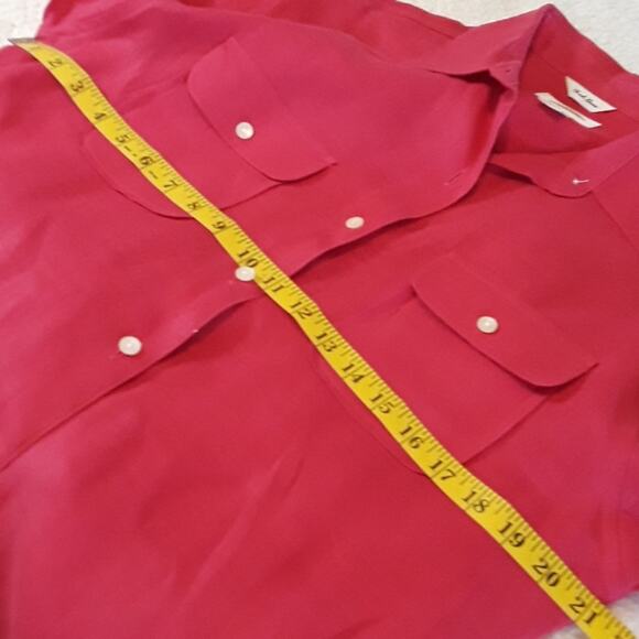 Women Sz 10 Red 100% Irish Linen Fairy Long Sleeve Button Up Pockets Talbots Top - Picture 8 of 10
